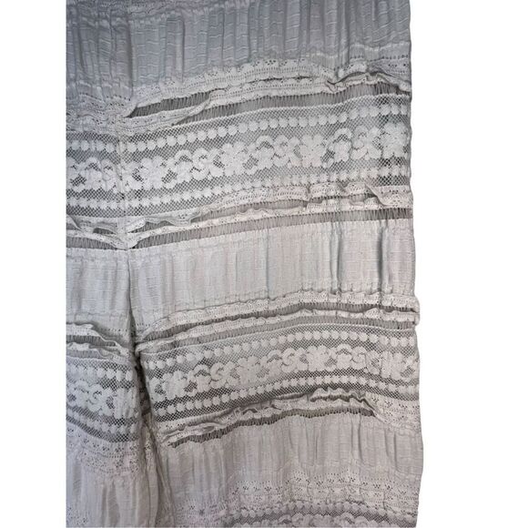 Entro Boho White Crochet Lace Casual Stretchy Flare Style Pants - Picture 2 of 6